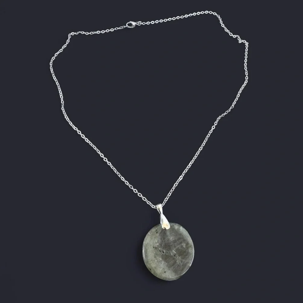 Labradorite Round Pendant Silver Necklace
